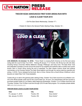 Trevor Noah Announces First Ever Arena Run with Loud & Clear Tour 2019