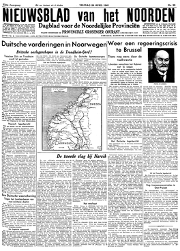 Nieuwsblad Van Het Noorden Van Vrijdag 26 April 1940 Eerste Blad