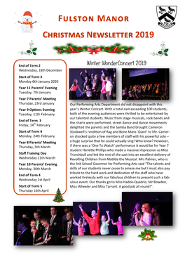 Christmas Newsletter 2019 Fulston Manor
