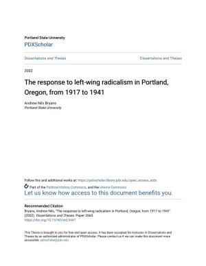 The Response to Left-Wing Radicalism in Portland, Oregon, from 1917 to 1941