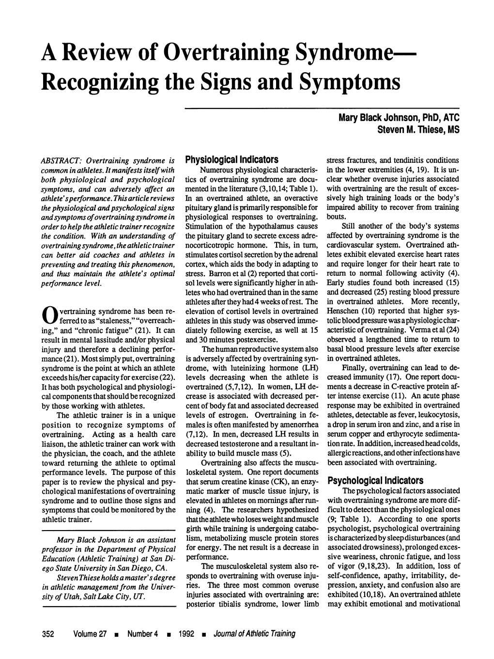 A Review of Overtraining Syndrome- Recognizing the Signs and Symptoms