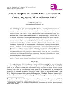 Western Perceptions on Confucius Institute Advancement of Chinese Language and Culture: a Narrative Review∗