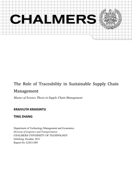 The Role of Traceability in Sustainable Supply Chain Management Master of Science Thesis in Supply Chain Management