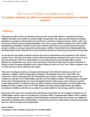 The Use of Children As Soldiers in Africa Report