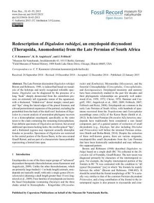 Therapsida, Anomodontia) from the Late Permian of South Africa