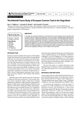 The Helminth Fauna Study of European Common Toad in the Volga Basin