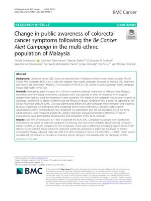Change in Public Awareness of Colorectal Cancer Symptoms