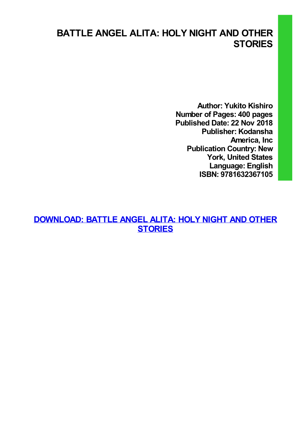 PDF Download Battle Angel Alita: Holy Night and Other Stories