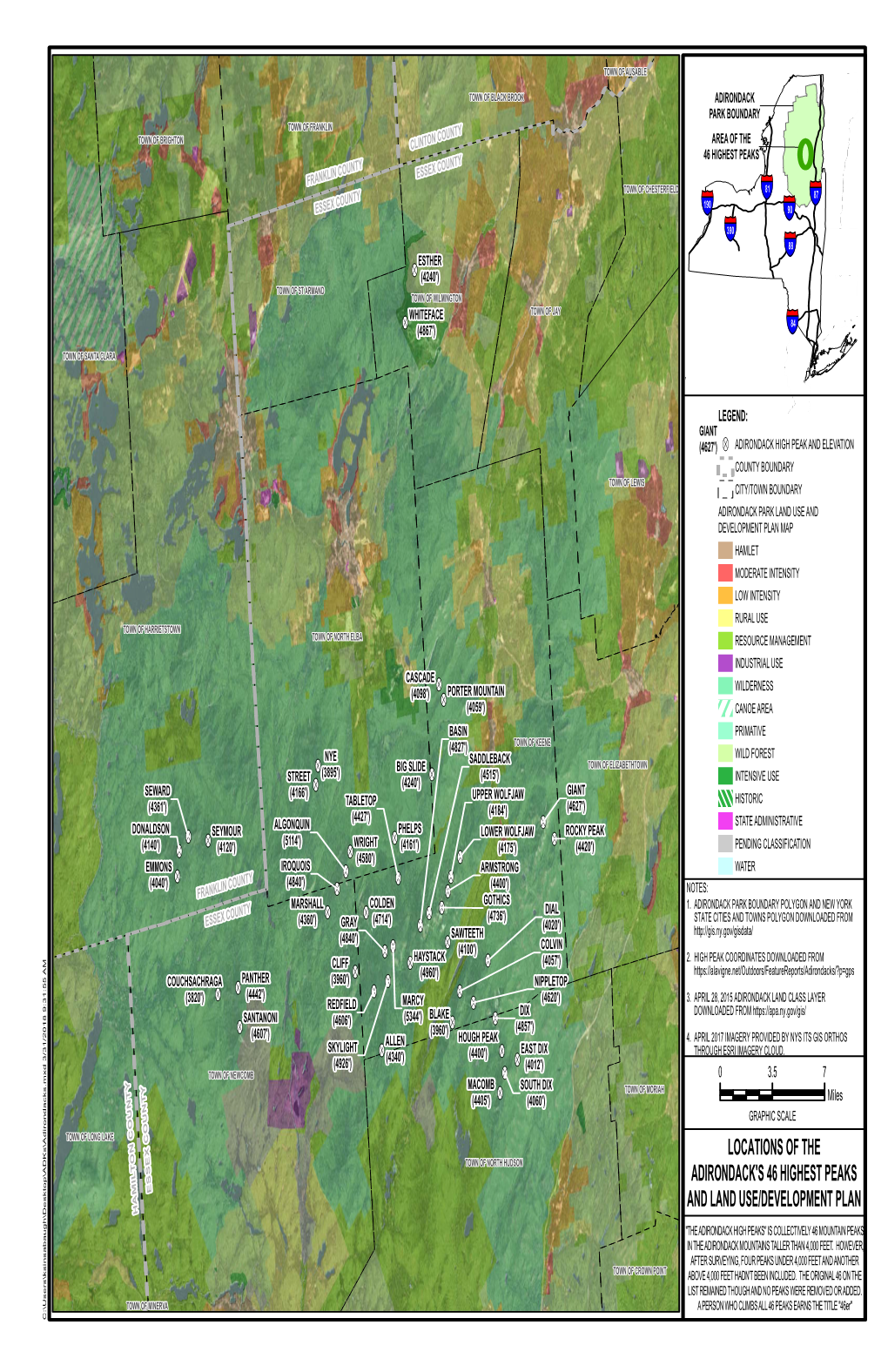 Locations of the Adirondack's 46 Highest Peaks & Land Use