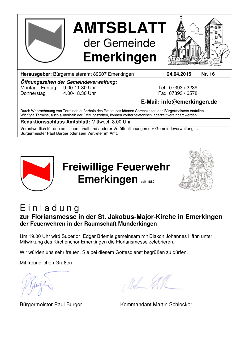 AMTSBLATT Der Gemeinde Emerkingen