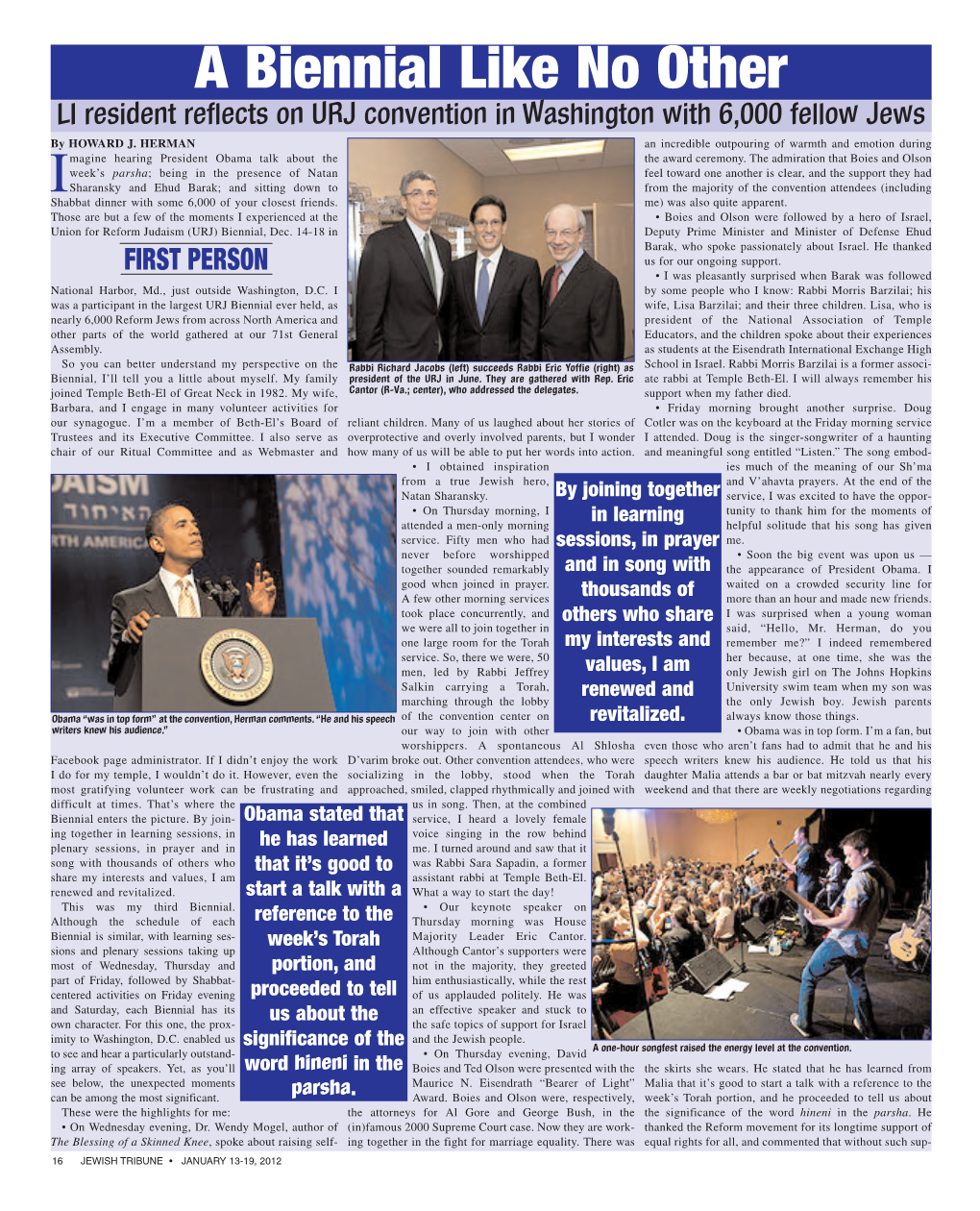 A Biennial Like No Other LI Resident Reflects on URJ Convention in Washington with 6,000 Fellow Jews by HOWARD J