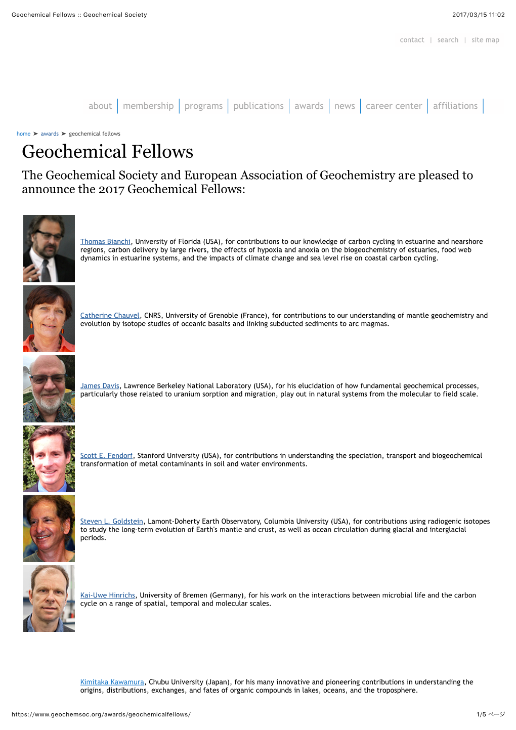 Geochemical Fellows :: Geochemical Society 2017/03/15 11:02
