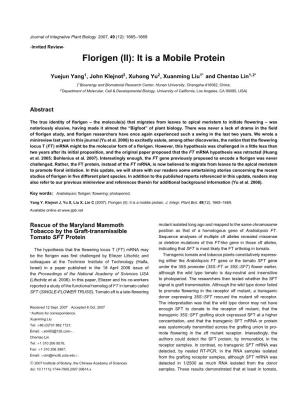 Florigen (II): It Is a Mobile Protein