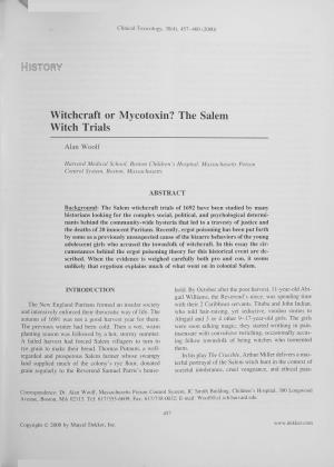 Witchcraft Or Mycotoxin? the Salem Witch Trials