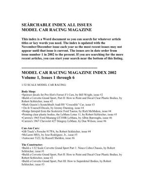 Seårchable Index All Issues Model Car Racing Magazine