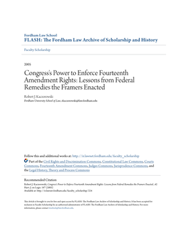 Congress's Power to Enforce Fourteenth Amendment Rights: Lessons from Federal Remedies the Framers Enacted Robert J