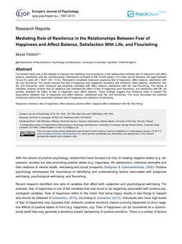 Mediating Role of Resilience in the Relationships Between Fear of Happiness and Affect Balance, Satisfaction with Life, and Flourishing