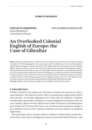 An Overlooked Colonial English of Europe: the Case of Gibraltar