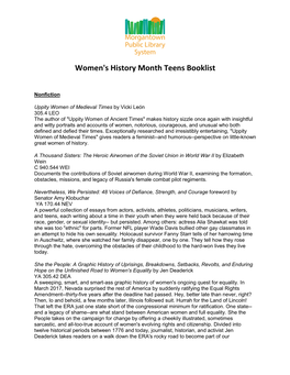 Women's History Month Teens Booklist