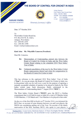 Letter to WICB – 31.10.2014