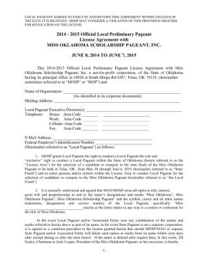 201 Official Local Preliminary Pageant License