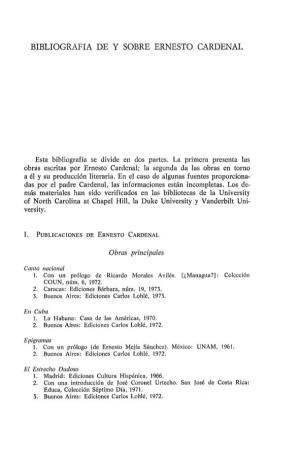 Bibliografia De Y Sobre Ernesto Cardenal