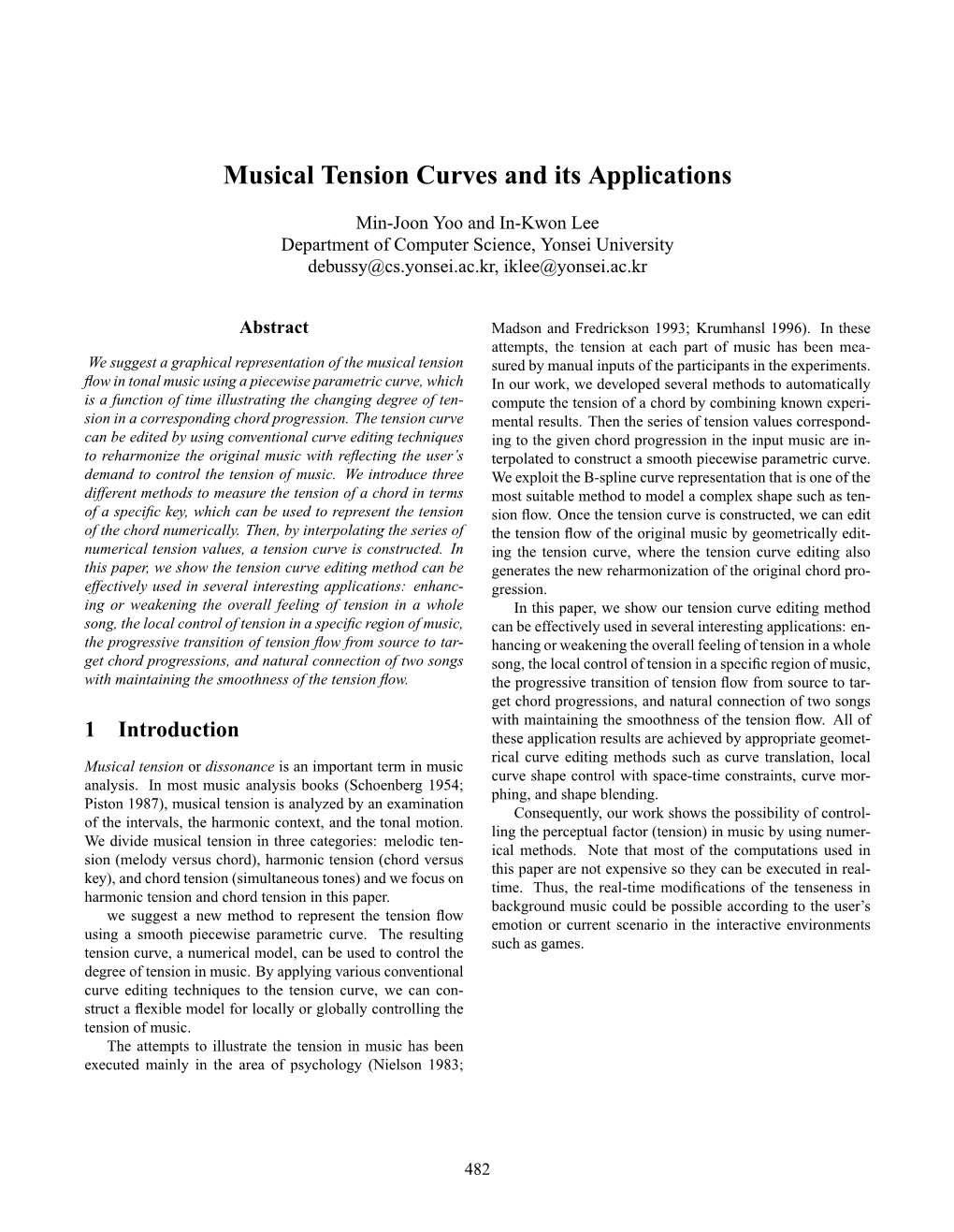 Musical Tension Curves and Its Applications