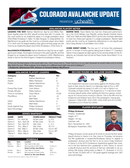Avalanche Playoff Leaders Series Snapshot Second