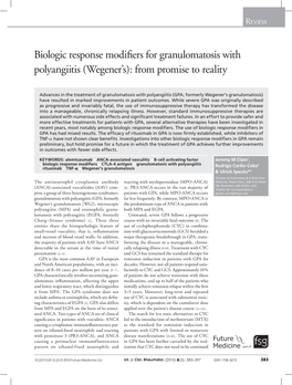 Biologic Response Modifiers for Granulomatosis with Polyangiitis (Wegener’S): from Promise to Reality
