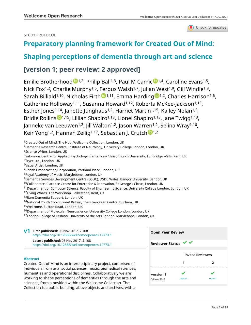 Shaping Perceptions of Dementia Through Art and Science [Version 1; Peer Review: 2 Approved]