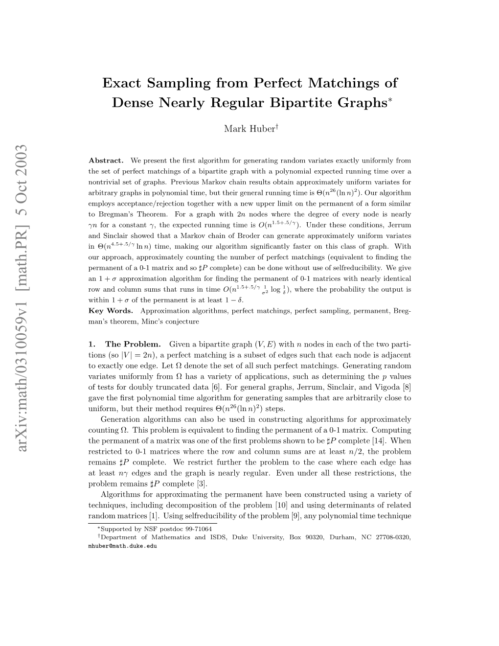 Exact Sampling from Perfect Matchings of Dense Nearly Regular Bipartite Graphs