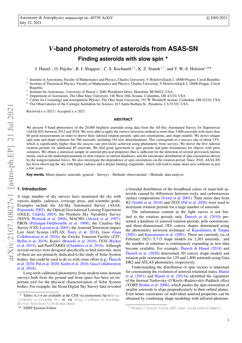 The V-Band Photometry of Asteroids from ASAS-SN