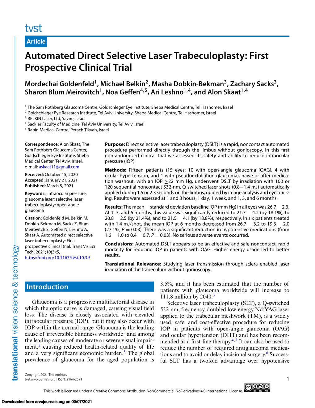 Automated Direct Selective Laser Trabeculoplasty: First Prospective Clinical Trial