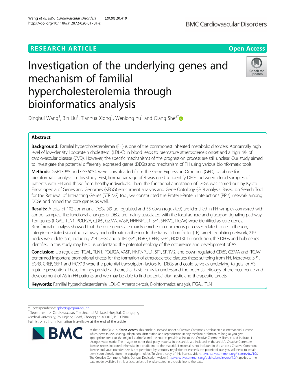 Investigation of the Underlying Genes and Mechanism of Familial Hypercholesterolemia Through Bioinformatics Analysis
