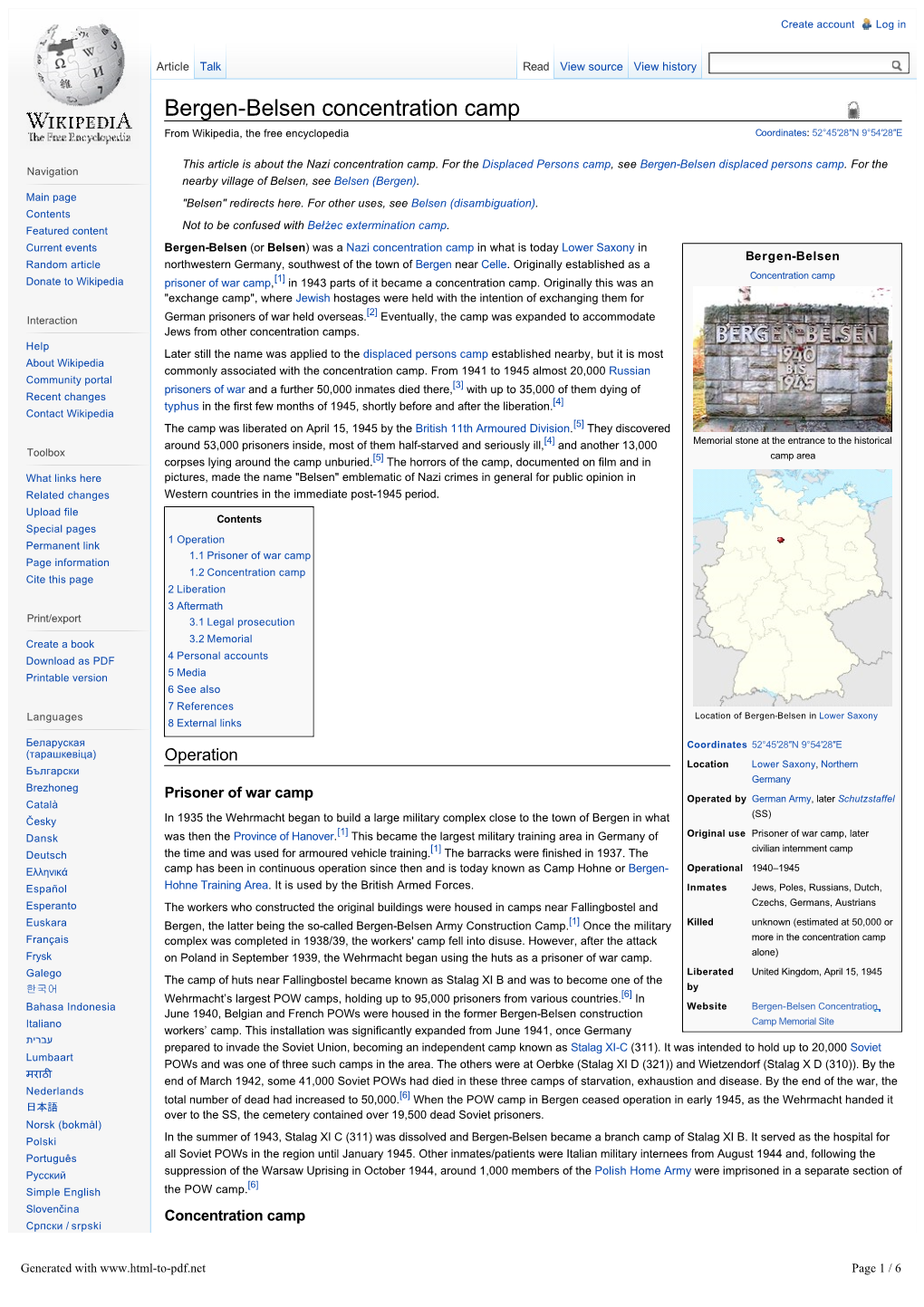 Bergen-Belsen Concentration Camp from Wikipedia, the Free Encyclopedia Coordinates: 52°45′28″N 9°54′28″E