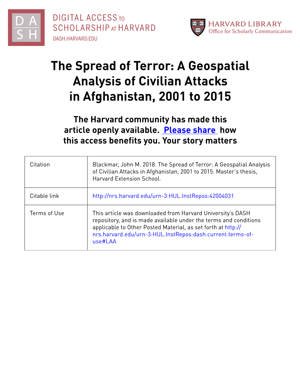 The Spread of Terror: a Geospatial Analysis of Civilian Attacks in Afghanistan, 2001 to 2015