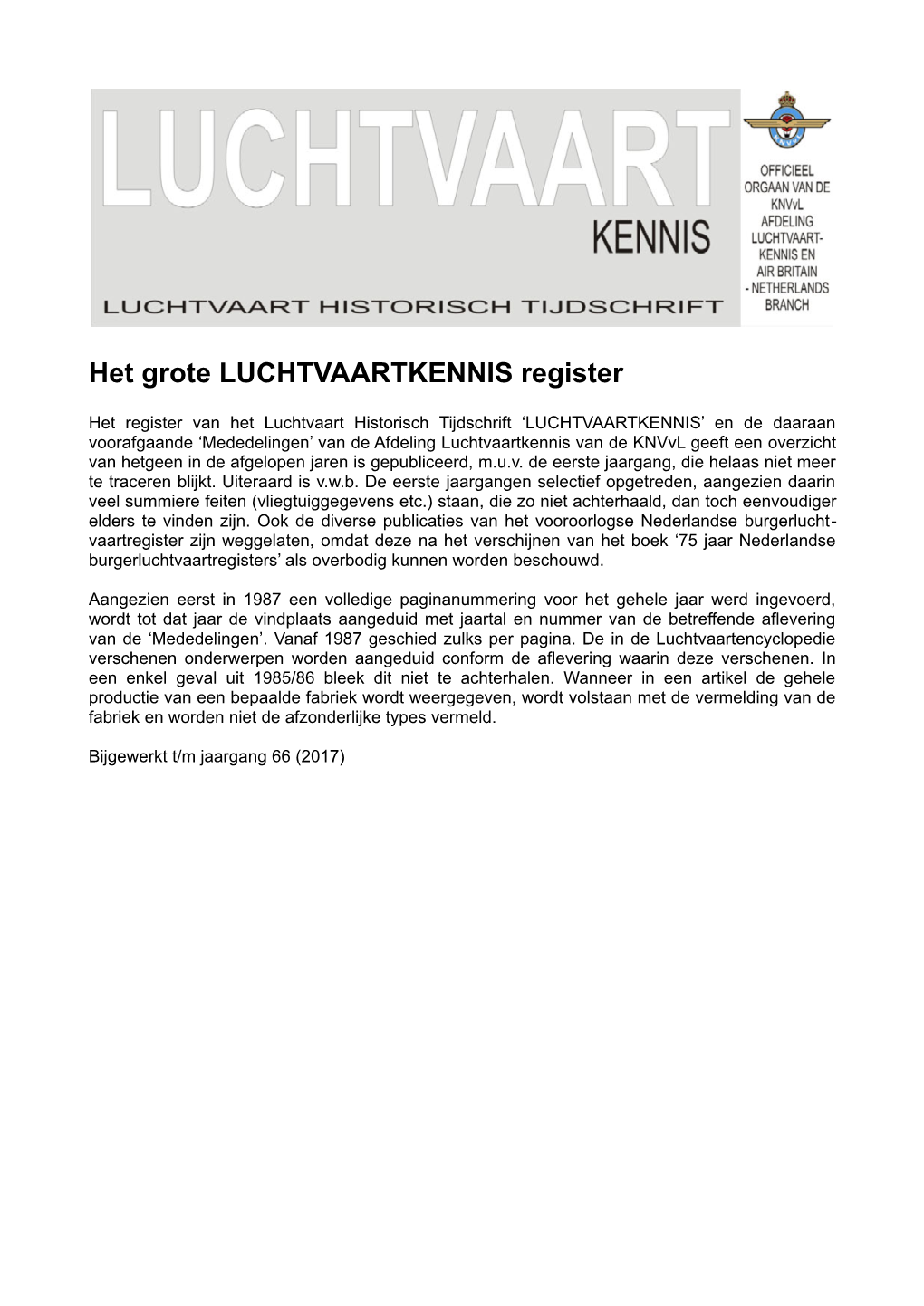 Het Grote LUCHTVAARTKENNIS Register