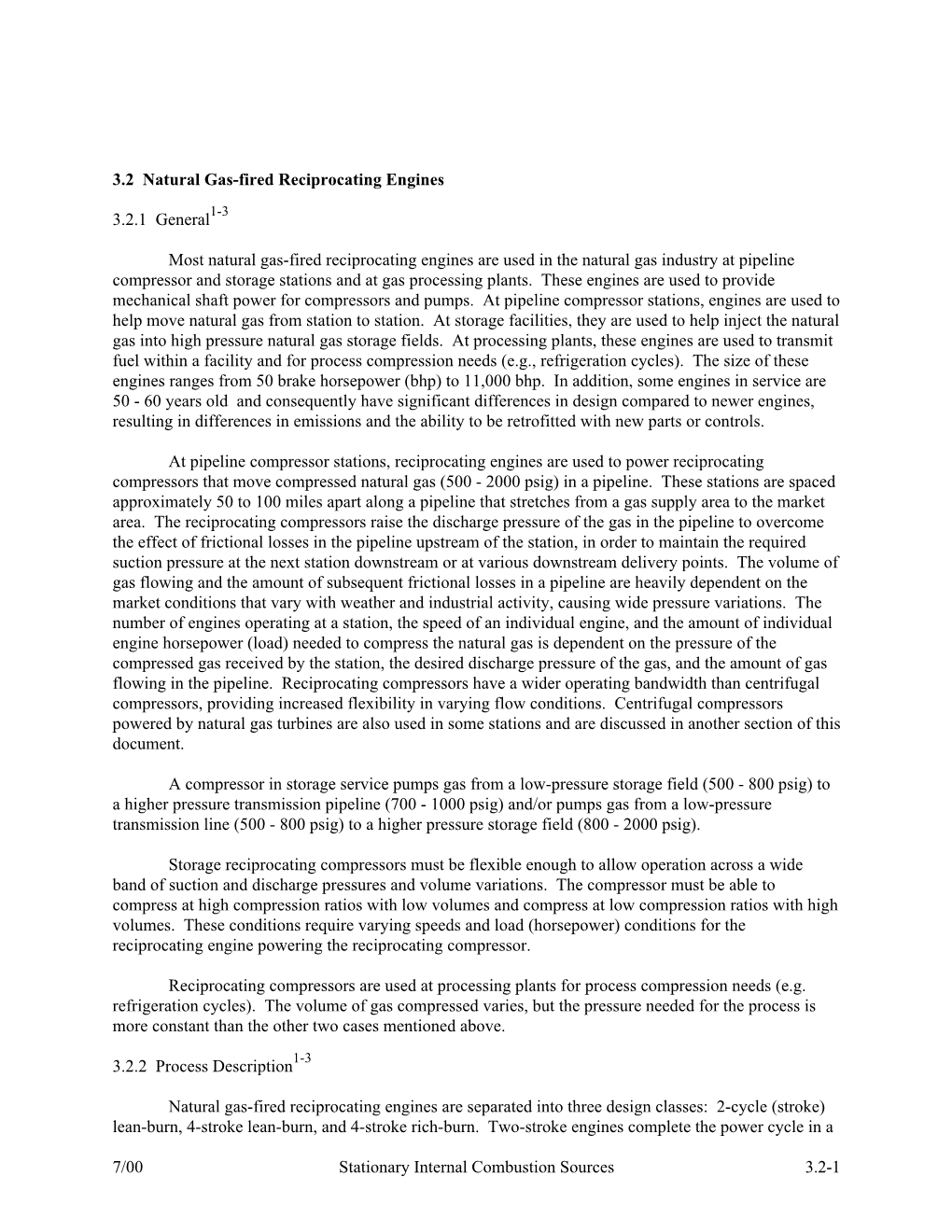 AP-42, Vol. I, 3:2 Natural Gas-Fired Reciprocating Engines