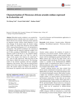 Characterization of Thiomonas Delicata Arsenite Oxidase Expressed in Escherichia Coli