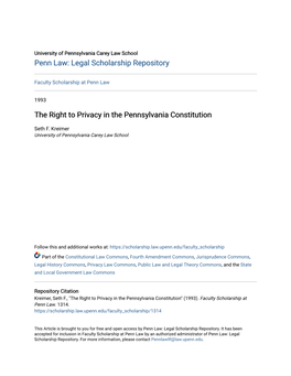 The Right to Privacy in the Pennsylvania Constitution