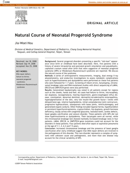 Natural Course of Neonatal Progeroid Syndrome