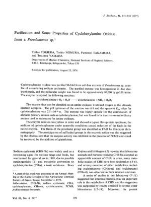 Purification and Some Properties of Cyclohexylamine Oxidase