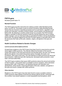 FGF10 Gene Fibroblast Growth Factor 10