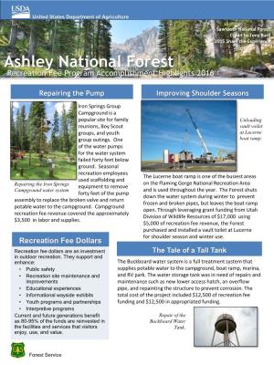 Ashley National Forest Recreation Fee Highlights, 2016