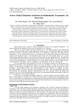 Newer Nickel Titanium Archwires in Orthodontic Treatment: an Overview