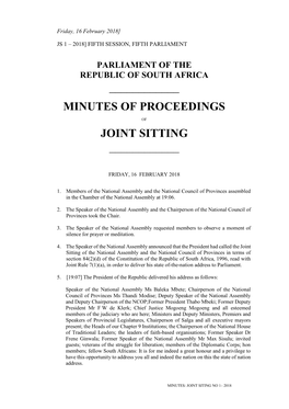 Minutes of Proceedings Joint Sitting