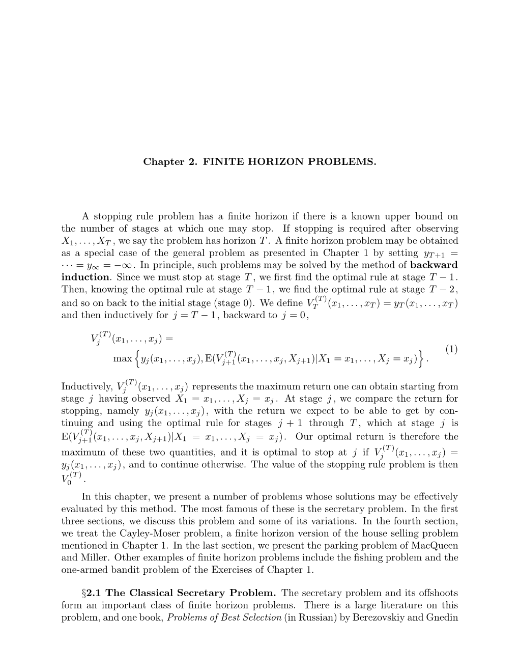 Chapter 2. FINITE HORIZON PROBLEMS. a Stopping Rule