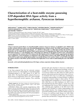 Characterization of a Heat-Stable Enzyme Possessing GTP-Dependent RNA Ligase Activity from a Hyperthermophilic Archaeon, Pyrococcus Furiosus