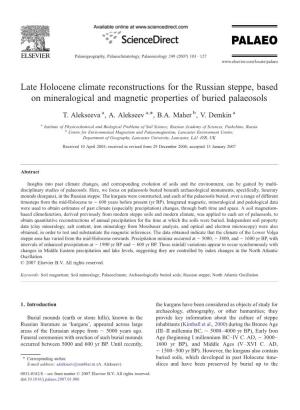 Late Holocene Climate Reconstructions for the Russian Steppe, Based on Mineralogical and Magnetic Properties of Buried Palaeosols ⁎ T