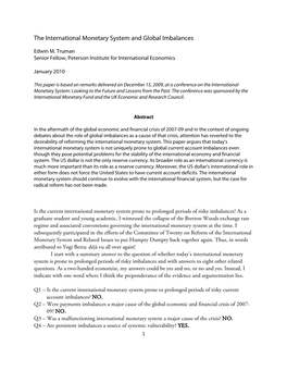 Paper: the International Monetary System and Global Imbalances